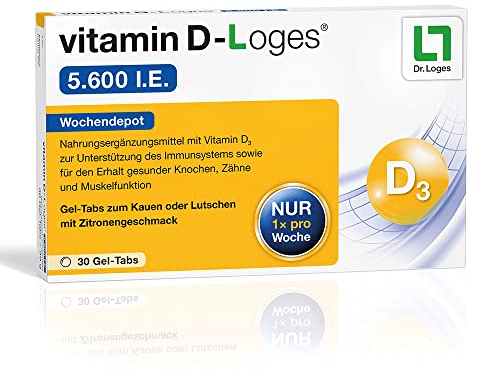 vitamin D-Loges® 5.600 I.E. - 30 Gel-Tabs - Wochendepot - Nahrungsergänzungsmittel mit Vitamin D3 für die ganze Familie