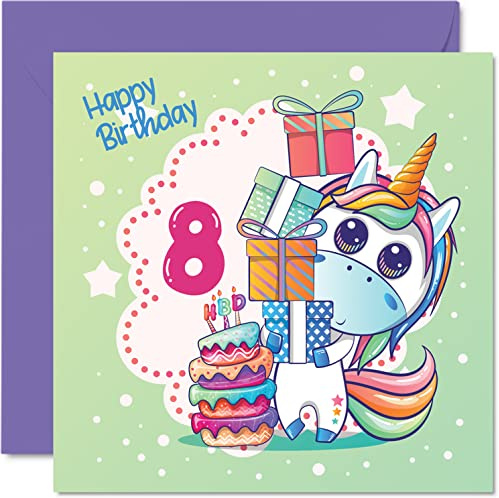 Stuff4 Geburtstagskarte zum 8. Geburtstag Mädchen | Magische Einhorn-Geburtstagskarte