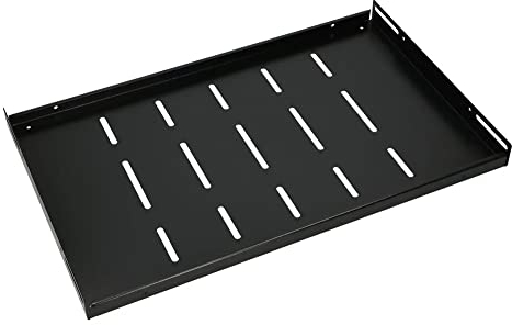 Extralnik 19 Zoll Fachboden 1HE 300 mm Tiefe – Stabiler Rackboden für Netzwerkschrank, perforiert, 20 kg Tragkraft, kompatibel mit 19 Serverschränken ab 450 mm Schranktiefe, inkl. Montageset, schwarz