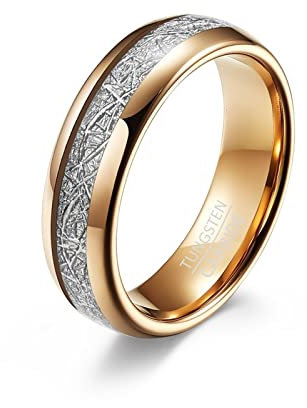 Hoisy Wolfram Ring Damen, Ring Rosenkranz Gold 6Mm Roségold Größe 52 Eheringe Antragsring für Frauen