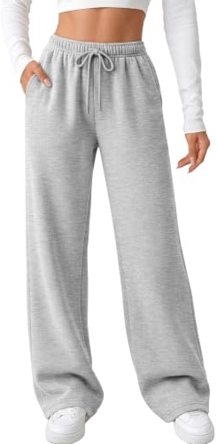 AUTOMET Women's Straight Leg Sweatpants Fleece Lounge Pants Grey S