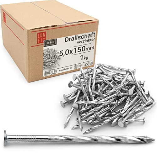 Lun Fix Attacco 5 x 150 mm – 1 kg | Chiodi in legno per lavori di costruzione, chiodi zincati, lunghezza 150 mm, punta piatta per falegnameria, strutture di tetto, carpenteria