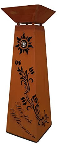 Blumensäule und Schale Motiv Tulpe Höhe ca. 115cm Pflanzsäule Edelrost Dekosäule Rostsäule (beleuchtbar)