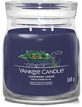 Yankee Candle Lakefront Lodge, candela profumata in barattolo medio con doppio stoppino, miscela di cera di soia, candela a lunga combustione, regalo perfetto per le donne