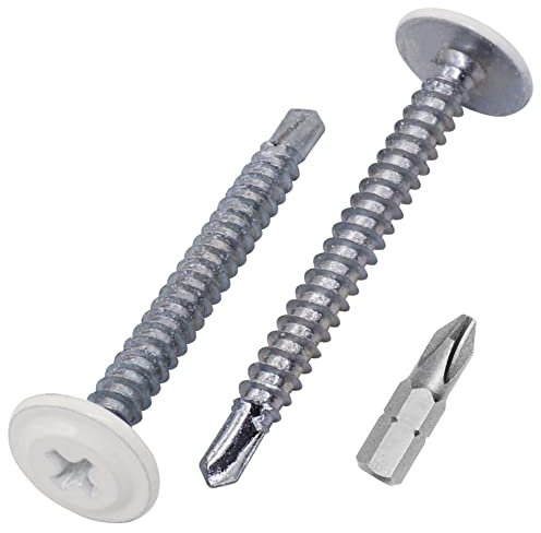 SKIR'CO (150 pièces) Vis Autoperceuses Peintes 4,2 x 40 mm, Vis Tôle, Tête Bombée Modifiée PH (Blanc Pur RAL 9010)