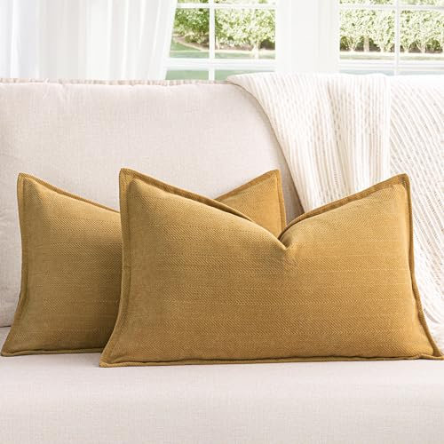 ZWJD Senf Gelb Kissenbezug 30x50 2er Set Chenille Kissenbezüge Sofakissen Kissenhüllen mit elegantem Design, weiche und luxuriöse dekorative Dekokissen für Couch, Bett und Heimdekoration