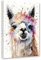 CCWACPP Tier Alpaka Leinwand Wandkunst Bunte Tier Bild Aquarell Tiere Porträts Malerei Druck Modern Kinderzimmer Dekor Rahmen (Alpakas - 7, 40 x 60 cm)