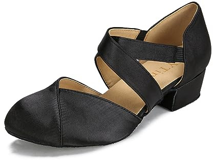 YYTing Women Swing Latin Ballroom Dance Shoes (Closed Toe, Suede Sole, Elastic Closure) 1.5 inch Heel YT26(11,Black)