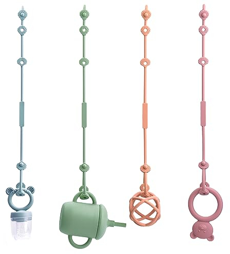 CLDY Baby Spielzeug Schnullerkette Silikon Cup Catcher, BPA-frei Sicherheitsgurte für Spielzeug, Trinkbecher Halteriemen für kinderwagen spielzeug befestigung Hochstuhl Autositz Soother Chains 4 Stück
