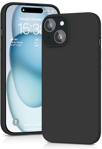 YATWIN Silicone Case for iPhone 15 Plus, Soft-Touch, Shockproof, DustProof, Antiskid Full Body Armour Phone Cover for Apple iPhone 15 Plus - Black