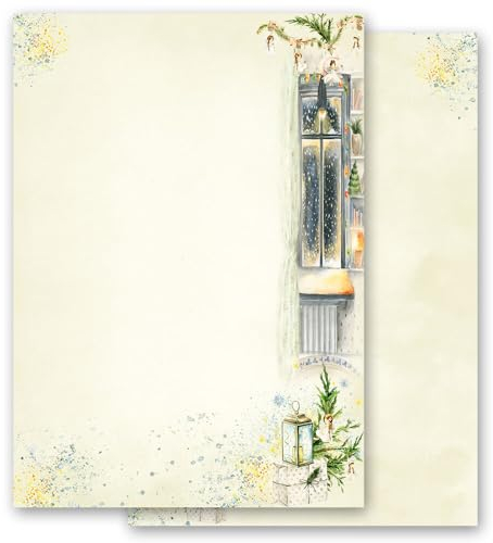 100 Blatt Briefpapier WINTERFENSTER - DIN A6 (105x148 mm) Hoch, 90 g/m² - Weihnachtspapier