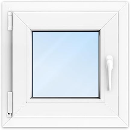 FENSTERVERSAND - Kunststofffenster Weiß - zu öffnendes Fenster 50x50 Kunststoff mit Griff, Dreh- & Kippfenster, 2-fach Verglasung, Klarglas - DIN links - BxH: 500x500 mm, 70 mm Profil