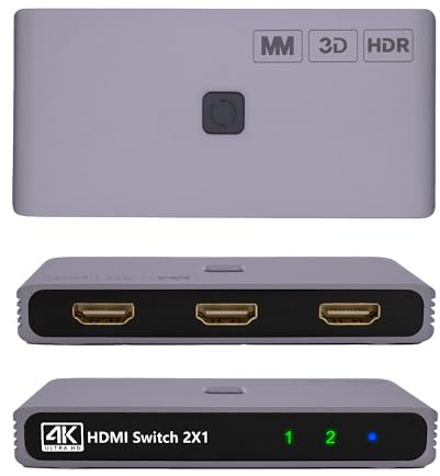 MMOBIEL Conmutador HDMI 4K@60Hz - Conmutador bidireccional de 2 entradas y 1 Salida - Divisor HDMI HDR, 3D - Concentrador para TV, Monitor, etc. - 1 Pantalla a la Vez - Aluminio