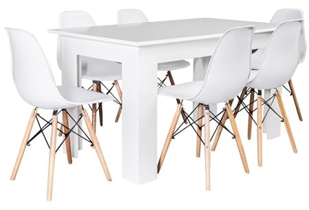 S & S SALDOS Y STOCKS Pack Mesa Extensible de Comedor o Cocina + 6 Sillas Estilo Nordico