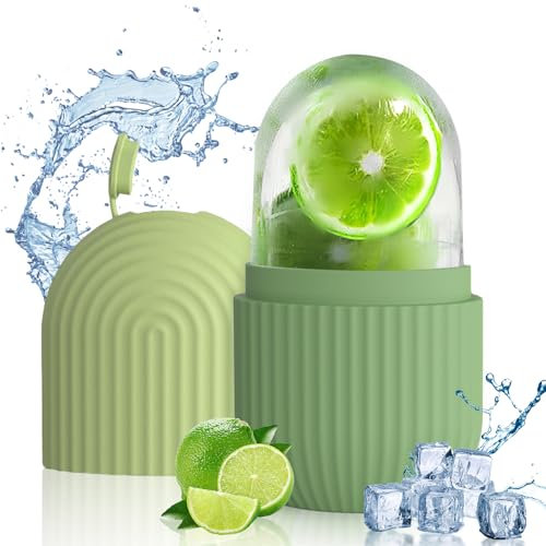 Ice Roller, Eis Gesichtsroller Silikon, Wiederverwendbar Eisroller Gesicht Auge Massagegerät für Pore Verkleinern, Falten Aufhellen, Erhellen Haut (Gestreift Grün)