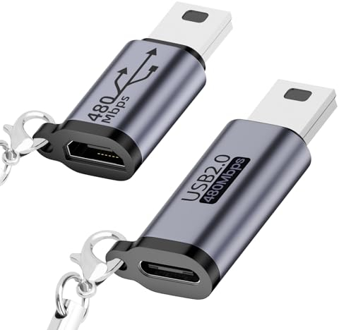 BORLTER CLAMP Adaptador USB C a Mini USB/Micro USB a Mini USB Pack de 2 con Cordón, Mini Adaptador USB para Reproductor MP3, Cámaras Digitales, GPS, Discos Duros Portátiles y más
