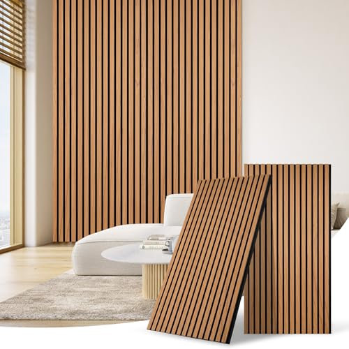 DOLLAR BOSS Panneaux muraux acoustiques 3D en bois pour mur, 240 x 60 cm, panneaux muraux décoratifs 3D, panneaux muraux modernes pour bureau, chambre à coucher, cuisine, chêne