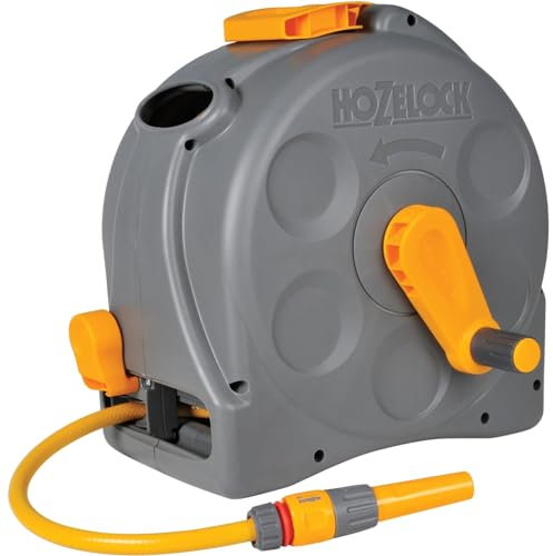 AMK® Hozelock 2 in 1 Compact Reel 25 Metres Hose Wall Mount or Free Standing Garden with Fittings