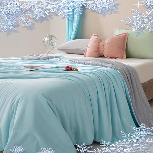 ZQYMM Kühldecke 180x220cm Leichte Sommerdecke mit Arc-Chill Q-Max=0.22 Kühlfasern, Nimmt Körperwärme auf, 2 in 1 doppelseitig Weiche Kuscheldecke Kinderdecke Wohndecke Sofadecke Reisedecke,Blau