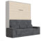 SMARTBett Schrankbett mit Anthrazit Sofa M1 160x200 Vertikal Perlgrau/Kaiserberg Eiche
