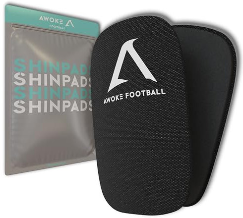 AWOKE® Anpassbare Schienbeinschoner Fußball Herren – Mini Shinpads – Schienbein Schoner Kinder – Kleine Shin Pads mit Beutel - Schwarz