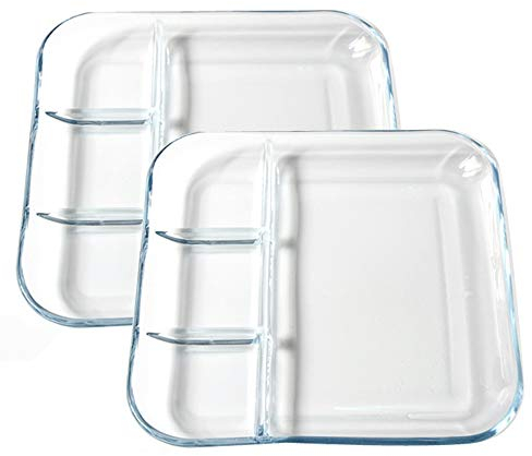 TAMUME Lot de 2 assiettes de service carrées en verre avec compartiments pour vinaigrette, 25,4 cm