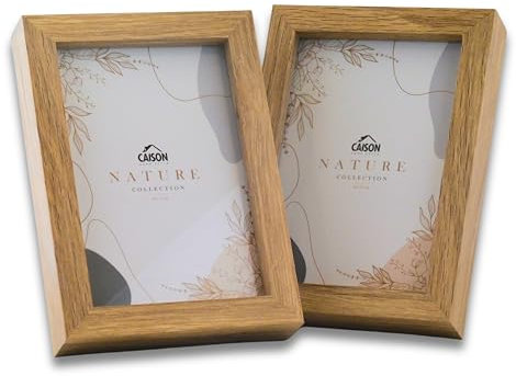 Marcos de Fotos Volga Para Fotos De 10x15 De Madera y Cristal Con Pie y Enganche de Pared. Marco de Fotos Para Decorar Muebles, Oficinas o Pared. Pack de 2 Portafotos Diseño Moderno (Natural, 10x15)