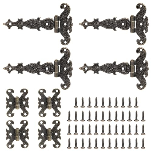 Sxutop 8 Piezas Bisagras Antiguas Bronce Bisagras Vintage en T Bisagra Retro bisagras Puertas con Tornillos Bisagra Decorativa Antigua para Armarios, Puertas, Cajas de Madera, Muebles, 2 Modelos