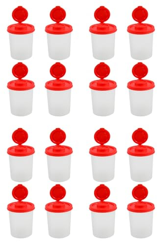 Piuusngy 16PCS Salt and Pepper Shakers Moisture Proof Salt Shaker with Red Covers Lids Plastic Airtight Spice Jar Dispenser