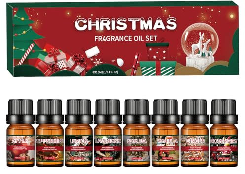 Dazhtu Weihnachten Ätherische Öle Set 8x10mL Naturrein Aromatherapie Duftöle Set, Aroma Öl Geschenkset für Diffuser Entspannung, Kerzenherstellung Sandelholz, Luftbefeuchter, Massage, Lavendel, Minze