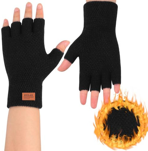 Lancry Pair of Fingerlose Handschuhe for Adults, Winter Knit Touchscreen Warm Stretchy Half Finger Gloves für Damen Herren Arbeiten Radfahren