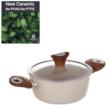 Casseruola con coperchio crema New Ceramic (20 cm due manici)