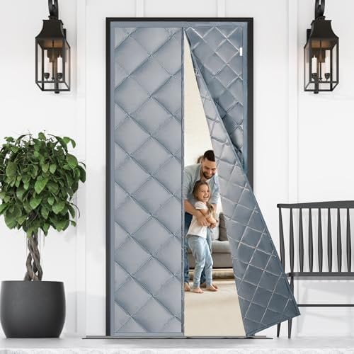 Awaken honest Thermal Door Curtain for Winter 80 X 200cm, Magnetic Thermal Insulated Door Curtain Cover to Keep Warm, Windproof Soundproofing Front Door Curtain,Grey
