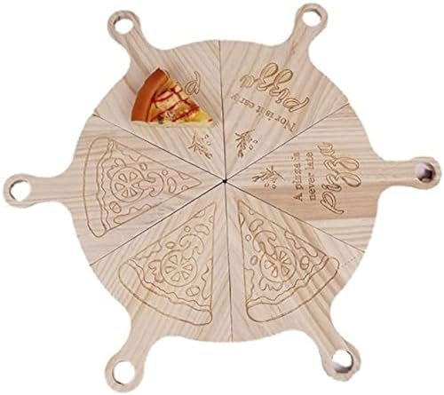 Wooden Pizza Platter with Handles, Holes, and Stackable Design - Round Triangle Pizza Pie Plates for Home & Parties - Cheese Charcuterie Board for Fruits and Bread - 23.5 * 16.5cm