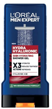 L'Oréal Men Expert Power Age Hydra Hyaluronic, Skin Hydrating X3 Action Shower Gel that Hydrates, Reduces Tightness & Refreshes your Skin, 300ml