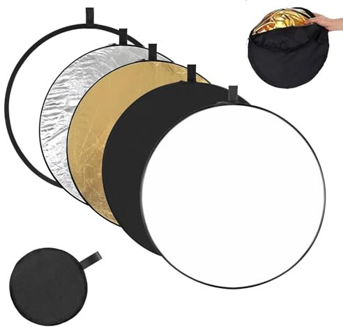 5 in 1 Reflektor Fotografie 80cm Rund Diffusor Lichtreflektor Faltbarer Faltreflektor mit Reflektorhalter für Portrait Foto Selfie Hochzeitsfotografie