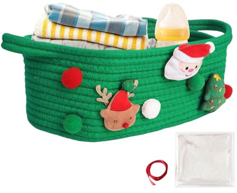 Kioriur Weihnachtsmann-Seilkorb – Aufbewahrungskorb für Spielzeug, Snackkorb, Spielzeug-Organizer-Tasche | Süßigkeitentasche mit Griffen, Spielzeug-Organizer, Weihnachtskorb leer Verpackungsset,