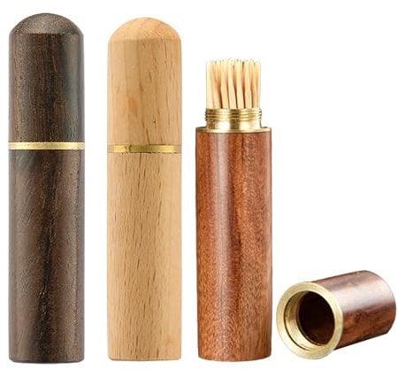 3 Pcs Cylindric Toothpick Holder,Portable Sewing Needle Case Handmade Craft,Simple Versatile Wood Needle Case,Mini Needle Holder with Brass Ring,for Storage Toothpick Needle Bead Cotton Swab