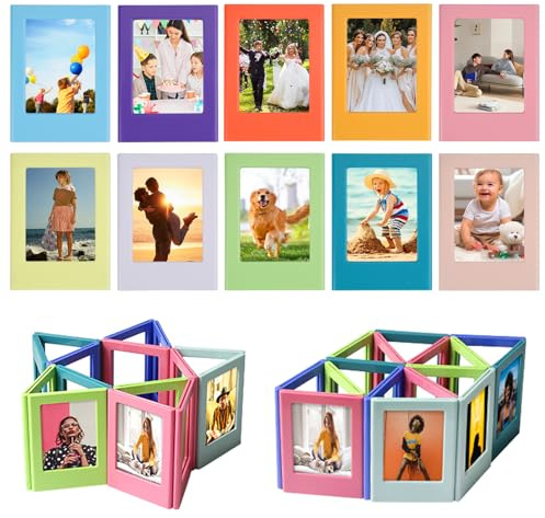 WhizNook 10 Stück Magnetischer Mini-Fotorahmen, 8,8 x 6,5 cm, Multicolor, für 3 Zoll Fotos, DIY Kombination, für Kühlschrank, etc.