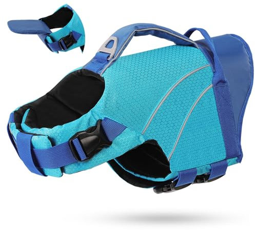 Chaleco Salvavidas para Perros - Chaleco de Seguridad con Tiras Reflectantes y Asa, Talla XS a XL, para Piscina, Playa, Natación, Bote | KONVINIT