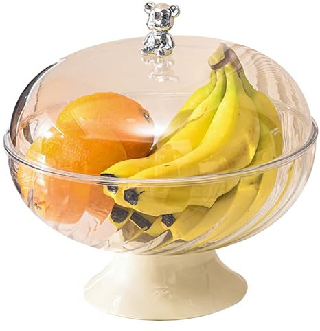 UWEOTYYY Fruit Bowls, Fruit Bowl with Lid, 9.7x9.5 Inch Large Bowl, Clear Basket with Draining Holes, Decorative Pedestal for Kitchen Counter, Large, Transparent