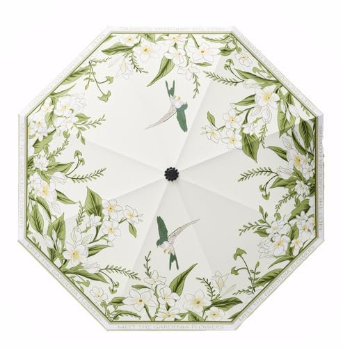 Meichoon UPF50+ Regenschirm UV-Schutz Tragbarer leichter wasserdichter Doppelschicht-Sonnenschirm Verbessertes winddichtes Design Retro Klassische Blume Vintage-Stil für Frauen Reisen & Alltag