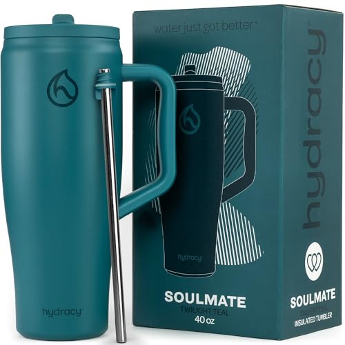 Hydracy Soulmate Tumbler with Handle & Straw-Leakproof Insulated Cup 1.18L | Stainless Steel Travel Mug with BPA-Free Flip Top Lid,Dishwasher Safe,Keeps Cold 24 Hours,Cup Holder Friendly