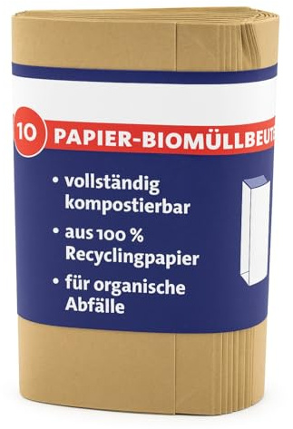 ARLI 10x Bio Müllbeutel 10L Papiermüllbeutel 20x16x34 cm aus 70 g/m² Recyclingpapier kompostierbar & plastikfrei braun & nassfest für Bioabfall (10 Beutel)