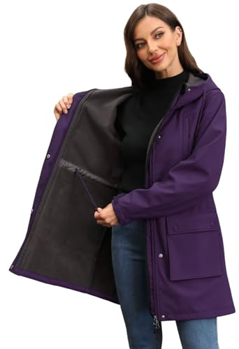 CHIGUO Veste d'hiver légère et imperméable pour femme - Doublée en polaire chaude avec capuche - Veste de pluie longue