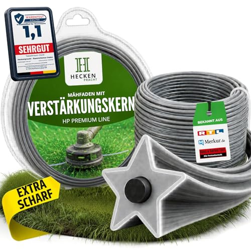 Heckenpracht® Filo decespugliatore con nucleo rinforzato 2mm ⌀ x 50m | profilo a stella extra affilato | filo per decespugliatore | filo tagliabordi