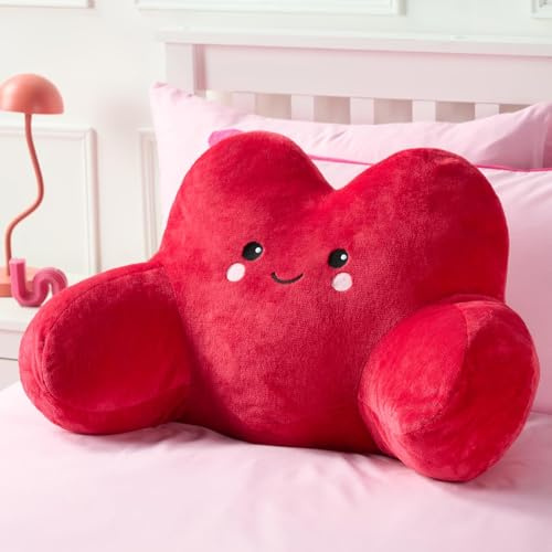 OHS Heart Cuddle Cushion for Adults, Valentines Gifts Comfy Reading Pillows Super Soft Teddy Fleece Kids Cushions with Arms Back Cushion Snuggle Hug Pillow Relaxing at Home, Red - 73 x 49 x 38cm