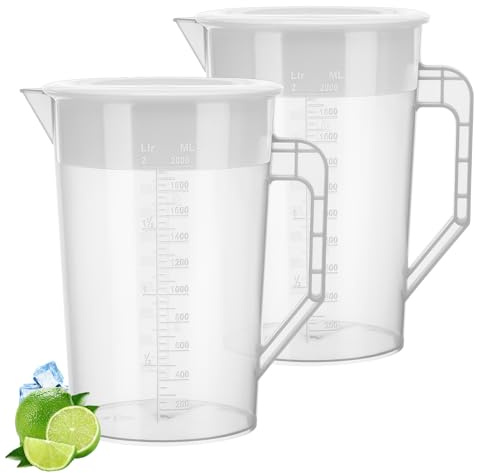 Meng Jiaran 2 Pack Juice Jugs with Lid, 2L Water Jug iced Tea Pitcher | Beverage Juice Container Fridge Plastic Jugs for Milk Juice Iced Tea Lemonade Fridge Drink Container