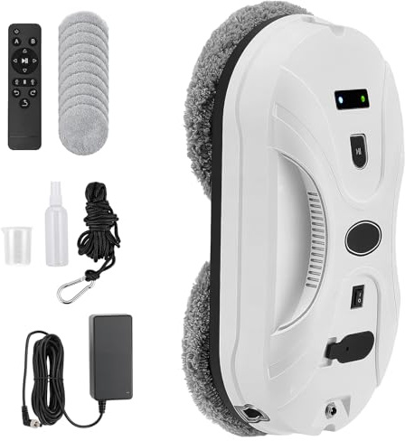 Robot Lavavetri Automatico 5800Pa, Puliscivetri Elettrico con Doppio Spruzzo, Navigazione Intelligente, 3 Modalità, Telecomando, Sensore Bordi, Anticaduta e 10 Panni, per Finestre,Specchi e Piastrelle