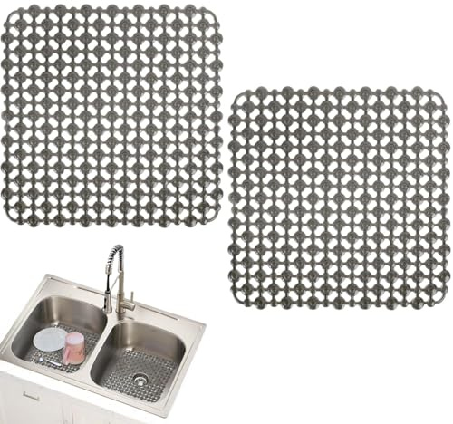 KEUGT Tapis Evier Cuisine 28 X 28 cm,2 Pcs Tapis D'évier de Cuisine | Tapis-D'égouttement,PVC Tapis-Fond Evier Cuisine,Protection Evier Cuisines,Fond D'évier Protection de Drainage, Gris